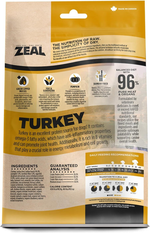 ZEAL Air-Dried Canada Dog Food, All Natural High Protein Organic Dry Dog Food for All Life Stages, Turkey, 1.0 LB