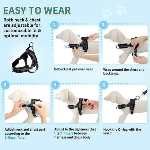 SlowTon No Pull Small Dog Harness and Leash Set, Puppy Soft Vest Harness, Adjustable Reflective Lightweight Harness &