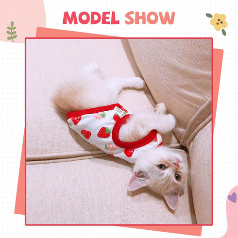 Small Dog Shirt - Cute Puppy Cat T Shirt Clothes - Soft Cotton Sleeveless Tee for Small Dogs Cats Summer Vest (Red