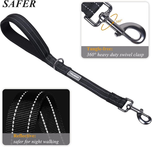 VIVAGLORY Short Dog Leash, Traffic Leash with Soft Padded Handle for Training & Walking, 18 inch, Black