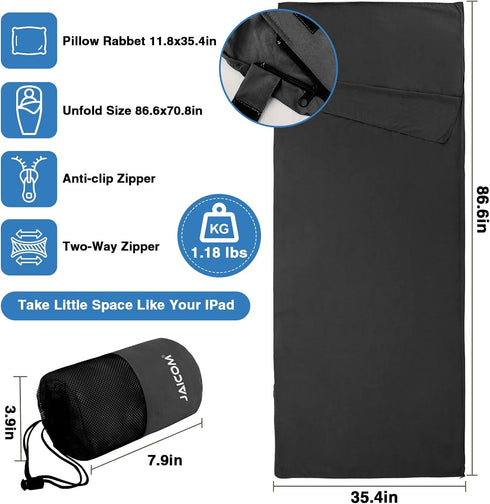 Ultralight Sleeping Bag Liner, Travel Sheets & Adult Sleep Sack - Portable Summer Sleeping Bag for Camping, Hotels