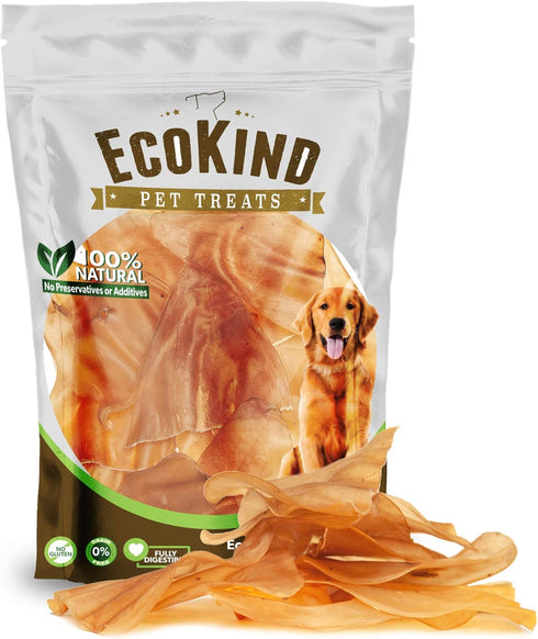 EcoKind Pet Treats Jumbo Cow Ear Dog Treats, 100% All-Natural Beef Chews, 6 Ears