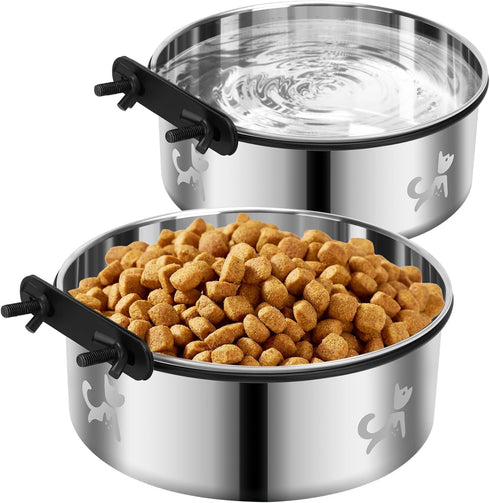 Dog Kennel Bowls for Crates, No Spill 2 Pack Hanging Food Water Bowls, Stainless Steel Pet Dish Feeder for Cats and Dogs