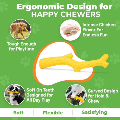 100% Yellow Chicken Flavored Rubber Dog Toy - Natural Rubber Squeaky Toy for Medium & Large Breeds - Ideal for Fetch