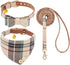 EXPAWLORER Small Dog Collar and Leash Set - Plaid Bow Tie and Bandana Collar with Bell, Adjustable for Small Medium Dogs