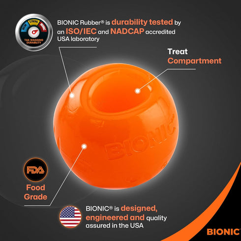 BIONIC Ball Dog Toy - Large Interactive Chew Toy for Tough Chewers, for Dogs 30-60+ lbs (13-27+ kg)