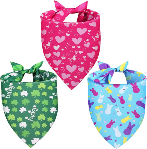 QUQULE Valentines Dog Bandana St Patricks Day and Easter Dog Bandana Small 3PCS,