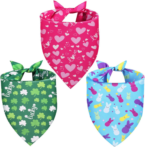 QUQULE Valentines Dog Bandana St Patricks Day and Easter Dog Bandana Small 3PCS,