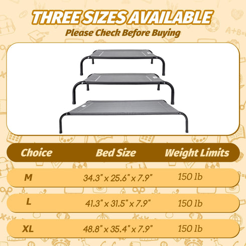 Nobleza Raised Dog Cot Bed for Small Medium Dogs, Outdoor Elevated Pet Bed, Washable Dog Chair, 34.3"X 25.6", Grey, M