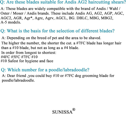 7FC Clipper Blades for Pet Grooming, Replacement Blades Compatible with Andis, Oster A5, Wahl KM-10 Series.