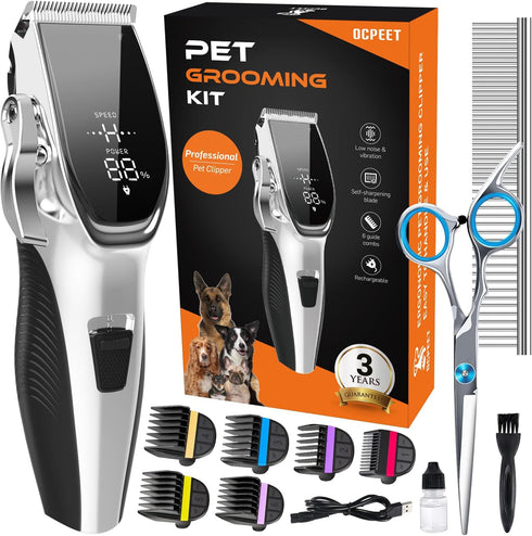 OCPEET Dog Grooming Kit Low NoiseCordless 4 in 1 Dog Clippers for Grooming