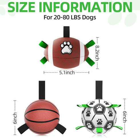 QDAN Dog Soccer Ball Set, 3 PCS with Strap for Tug of War, Toys for Small Medium Large Dogs