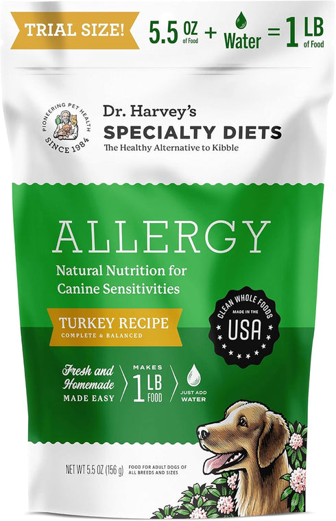 Dr. Harvey's Specialty Diet Allergy Turkey Recipe, Human Grade Dog Food for Dogs with Sensitivities, Trial Size (5.5