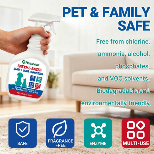Neathova Stain & Strong Odor Eliminator, Enzyme Cleaner, Pet Odor Eliminator for Home - Carpet Stain Remover for Cats