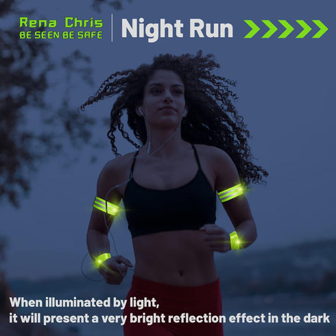 Rena Chris Reflective Running Gear, 4pcs High Visibility Arm Bands for Night Walking & Safety Running