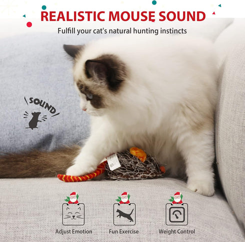 Gigwi Interactive Cat Toy, Automatic Moving Mouse with Furry Tail, Squeaky Toy for Indoor Cats, Orange Ear
