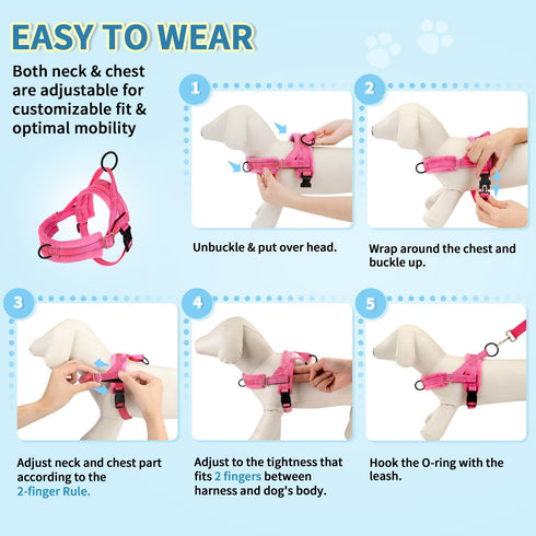 Lukovee No Pull Dog Harness and Leash Set, Soft Padded Small Dog Harness with Neck & Chest Adjustable Reflective Vest