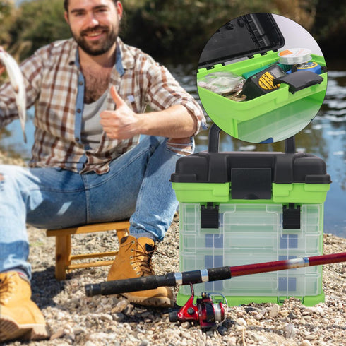 Fishing Tackle Box by KUKLIPJIM, 4 Layers Quick-Access Storage for Fishing Gear (Green)