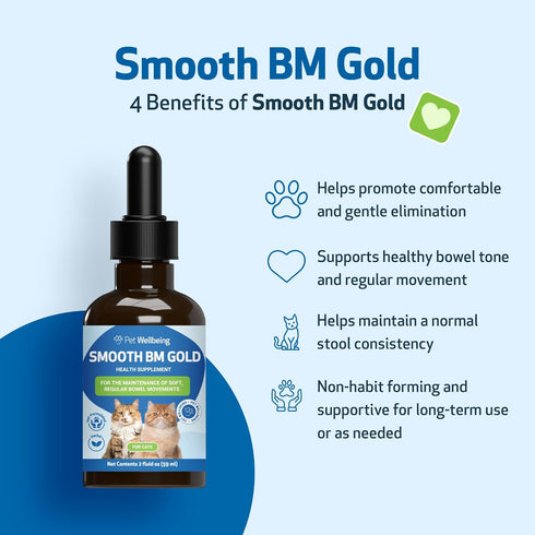 Pet Wellbeing Smooth BM Gold for Cats, Natural Herbal Supplement, Gentle Constipation Relief, 2 oz (59 ml)