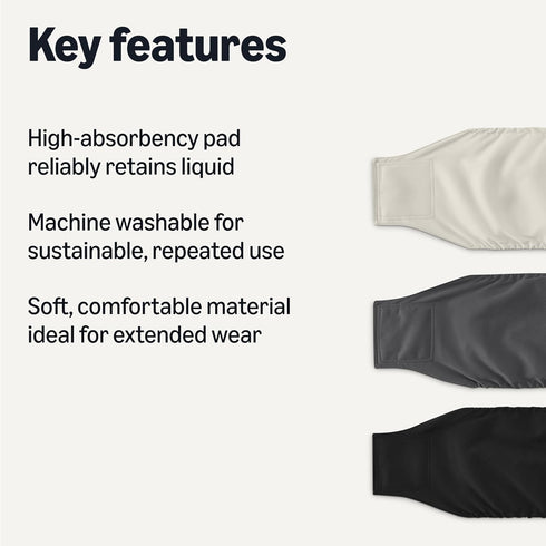 3 Pack, 18.5 7.4' 0.25, Amazon Basics Washable Dog Diapers, Highly Absorbent, Male, M Size, x x Colors- Black, Grey