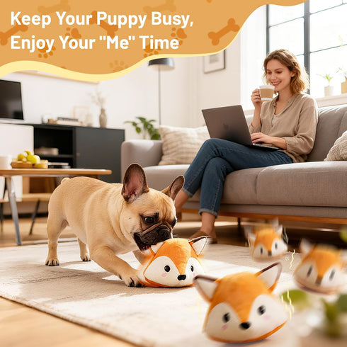 Interactive Fox Puppy Toy for Anxiety & Boredom Relief - Automatic Self-Moving, Bouncing & Vibrating with Sound