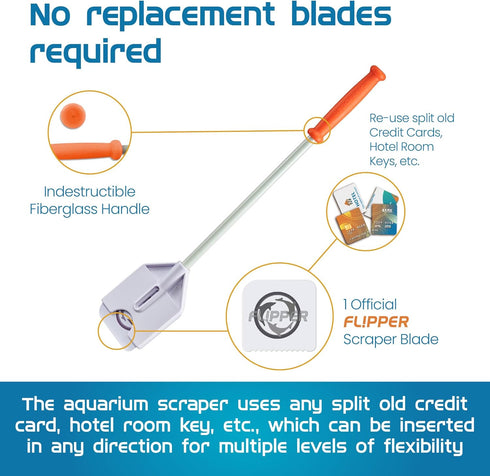 FL!PPER Platinum Aquarium Algae Scraper (12", Nano) - Glass Cleaner Tool with Serrated Blade for Fish Tanks