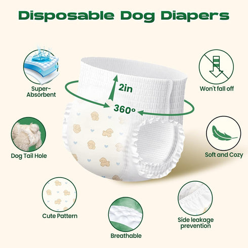 360Leak-Proof 10PCS) Disposable Dog Diapers Female, Full Wrap Stretchy Waist, Highly Absorbent Diapers for Female Dog