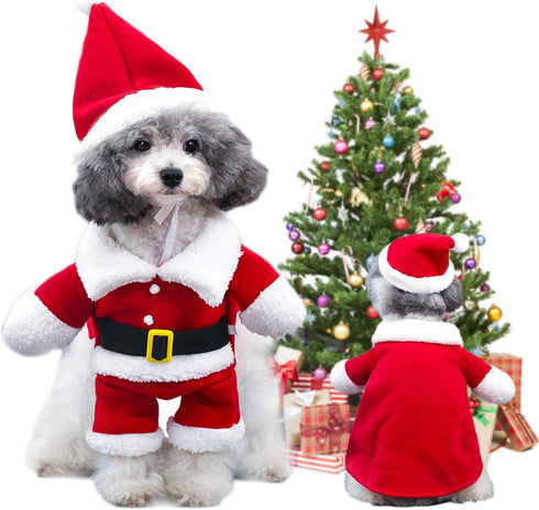 QETRABONE Small Santa Dog Cat Costume, Xmas Party Outfit, Red Santa Claus Hat & Scarf, X-Large