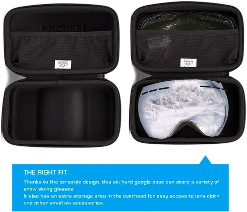 Snow Goggles Case, Semi Hard EVA with Aluminum Bag Strap & High-Performance Zipper for Travel