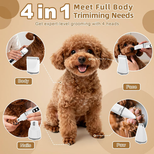 4 1 Trimmer 2-Speed ETACCU in Dog Clippers Grooming Kit with LED Display, Cordless Dog Quiet Hair for Paw Nail Grinder