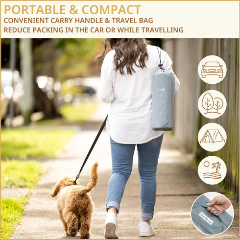 Portable Dog Mat, Waterproof & Foldable Pet Bed for Indoor, Outdoor, Travel, 39"x30", Grey, Includes Carry Bag