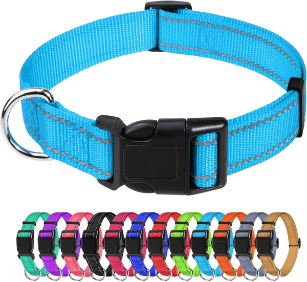TagME Adjustable Reflective Nylon Dog Collars, Classic Dog Collar with Quick Release Buckle for Large Dogs, Sky Blue,