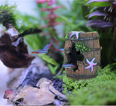 WishLotus Aquarium Fish Tank Decorations, Plastic Plants Fish Cave Castle Ornaments for Tank Décor