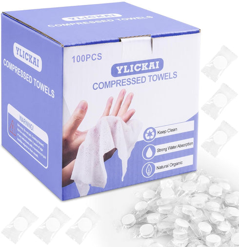 YLICKAI 100PCS Disposable Towel, Compressed Towels, Coin Paper Towel, Portable Compressed Towels Sheet