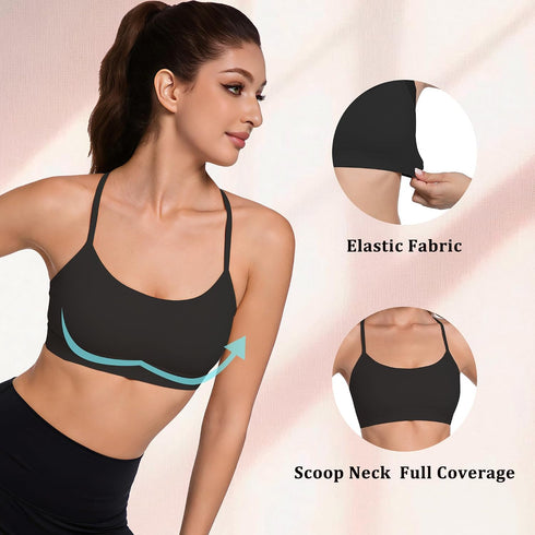 2 Pack Racerback Sports Bras - Padded Yoga Workout Tops with Mesh Panel