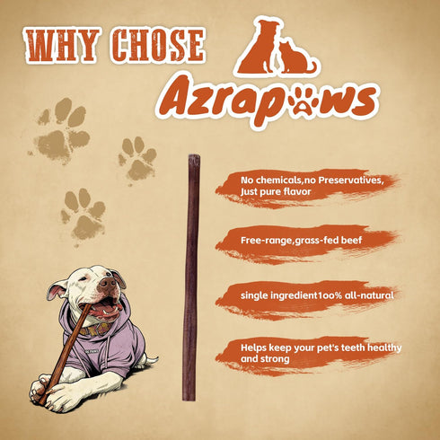 AZRAPAWS 12" 5 Count Standard Bully Sticks for Small, Medium and Large Dogs, Natural Beef Dog Chews Long Lasting, Dog