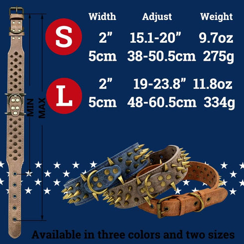 The Mighty Large Spiked Studded Dog Collar, Durable & Stylish Protection for Large Dogs, Blue Size S