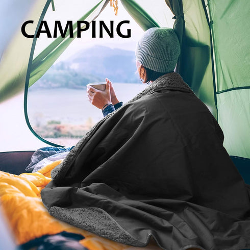 Tirrinia Outdoors Waterproof Throw Blanket - Sherpa Fleece Mat for Camping, Picnic, and Traveling