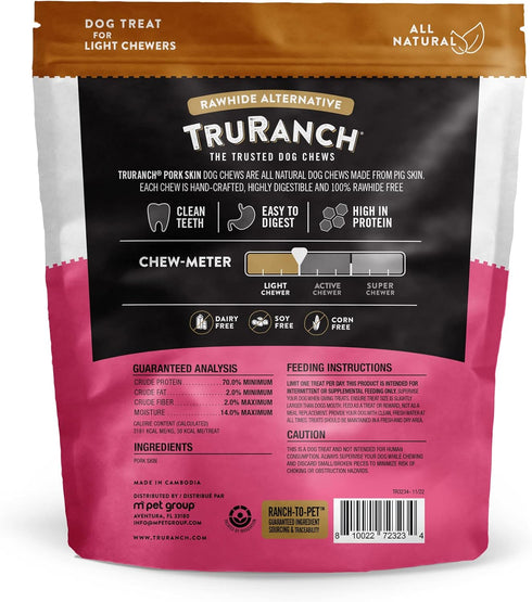 5" 10 Pack, TRURANCH All-Natural Rawhide Alternative Dog Treats, Pork Skin Sticks (Smoked), with Real Pork, Healthy