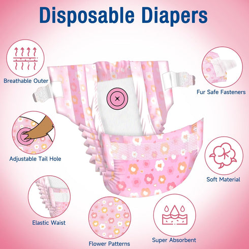 Hole(Pink,36XS) Pet Soft Dog Diapers Female, Disposable Female Dog Diaper, Doggie Diapers for Cat Puppy with Adjustable