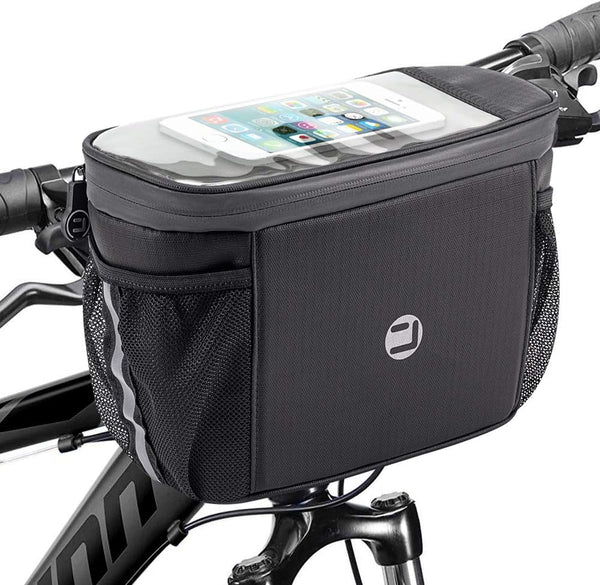 WOTOW Bike Handlebar Insulated Bag, Front Phone Bag Cooler Storage Pouch with TPU Touch Screen for Cycling Accessories