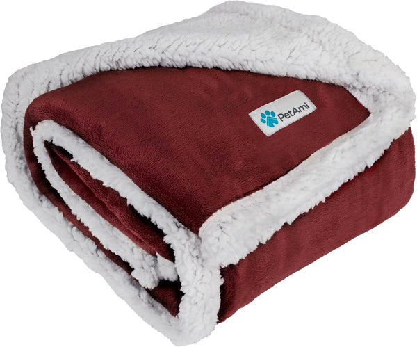 PetAmi Waterproof Dog Blanket for Small Medium Dog, Reversible Sherpa Fleece Cat Blanket, Washable Throw Couch Cover