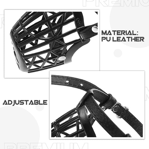 7Pcs Plastic Dog Muzzle Set with Adjustable PU Leather Strap, Fashion Mouth Cover for Pet Dog Safety, Black