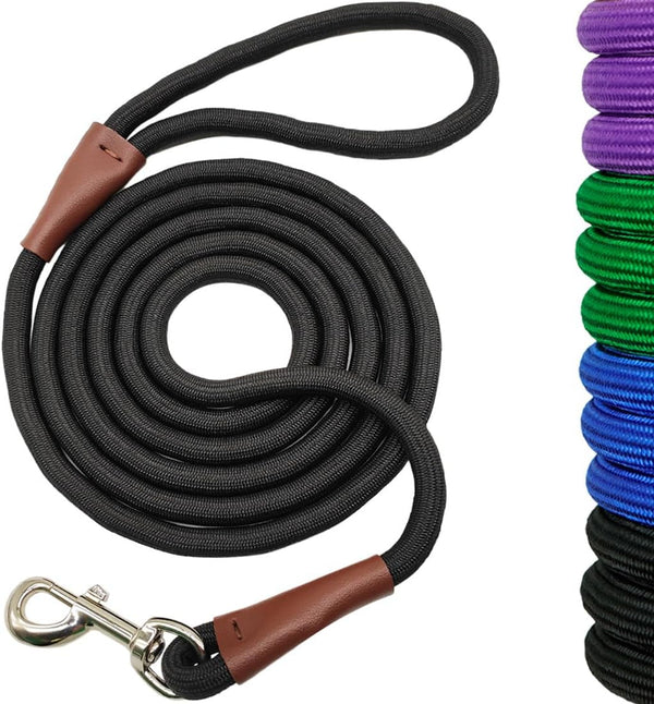 6 FT/8 FT/10 FT Rope Dog Leash, 1/2” Strong Nylon Climbing Leash with Leather Connection for Medium Large Dogs