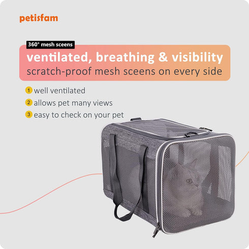 petisfam Easy Load Soft Pet Carrier: Top Entry Bag for Large and Medium Cats, Sturdy, Well-Ventilated, Collapsible