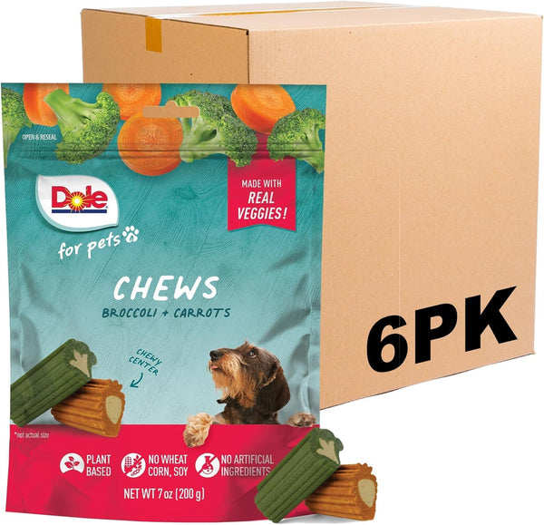 Dole for Pets Dog Chews, Assorted Broccoli + Carrot Vegetable-Flavored Treats, No