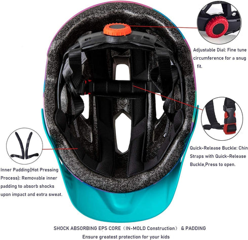 SIFVO Kids Bike Helmet for Boys and Girls, Adjustable Lightweight Helmet with Cool Visor, 50-57cm