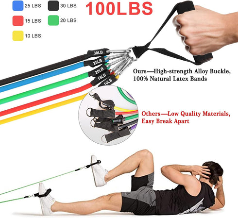 Resistance Bands Set (12pcs), Workout Bands with Handles, Door Anchor, Ankle Straps and Carry Bag, Exercise Bands for Shape Body and Home Workouts by AGM