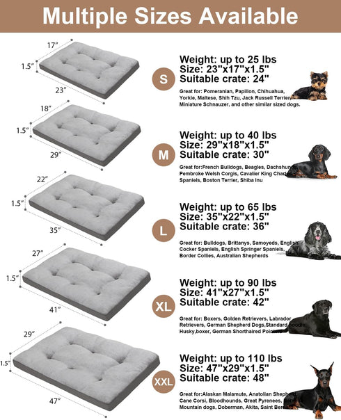 Dog Bed for Crate, Washable Medium Size Plush Dog Kennel Pad, Anti-Slip Sleeping Mat, 29x18 Inch, Grey