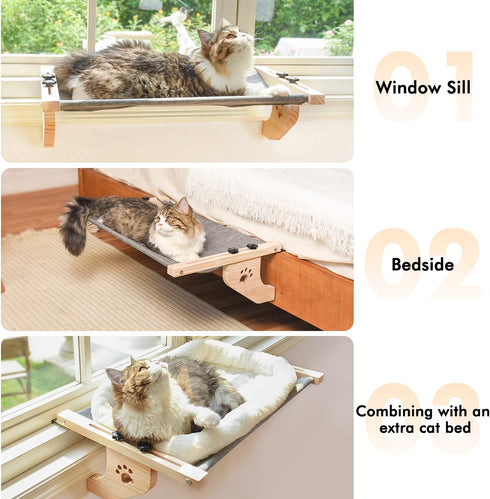 Hammock AMOSIJOY Cat Sill Window Perch Sturdy Cat Window Seat with Wood & Metal Frame for Large Cats, Easy to Adjust